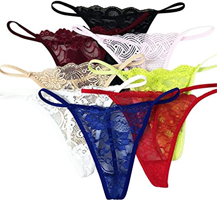 Women's Pack of 10 Lace G-string Sexy Lingerie T-back String Thongs Panties(Multicolored)