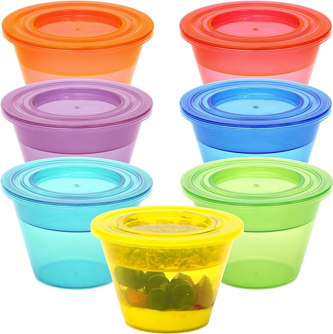 Youngever 7 Sets Plastic Parfait Cups, Reusable Plastic Dessert Cups with Lids and Inserts, Reusable Plastic Yogurt Cups with Inserts, Spill and Leak Proof (Small 4 Ounce)