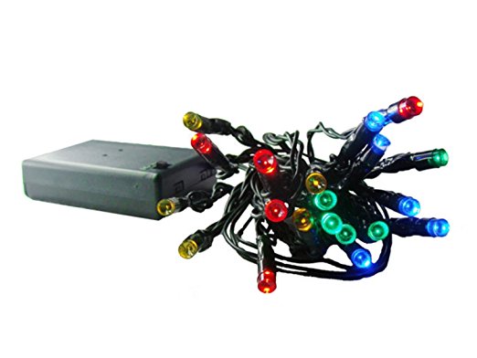 Set of 20 Battery Operated Multi LED Wide Angle Christmas Lights - Green Wire