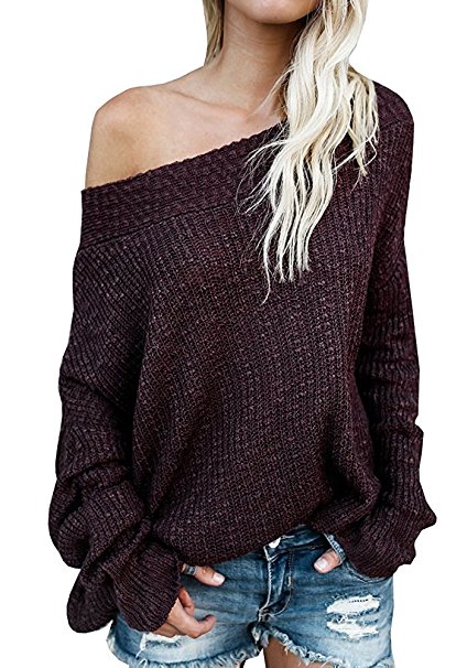 Pxmoda Women's Off Shoulder Oversize Sweater Loose Knit Pullover