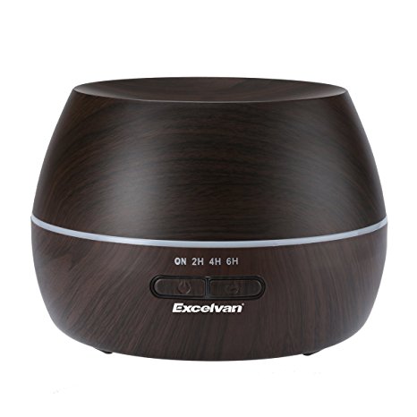 Aroma Oil Diffuser, Excelvan 300ML Essential Ultrasonic Humidifier Air Mist Aromatherapy Purifier with 7 Colors LED Automatically Change, Dark Woodgrain