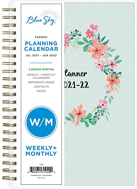 Blue Sky 2021-2022 Academic Year Weekly & Monthly Planner, 5" x 8", Frosted Flexible Cover, Wirebound, Laurel (131949)