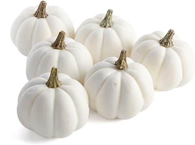 Factory Direct Craft Package of 6 Artificial White Baby Boo Pumpkins for Halloween, Fall and Thanksgiving Decorating