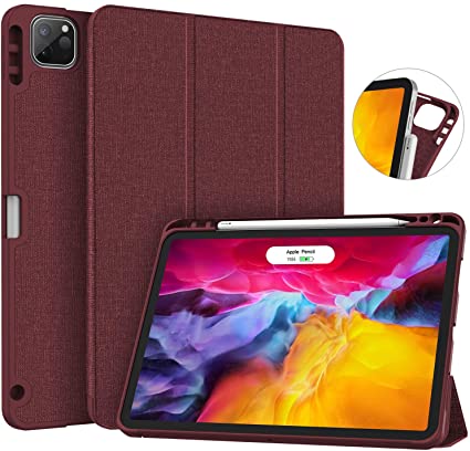 Soke New iPad Pro 11 Case 2020 & 2018 with Pencil Holder - [Full Body Protection   Apple Pencil Charging   Auto Wake/Sleep], Soft TPU Back Cover for 2020 iPad Pro 11 inch(Wine)