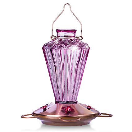 BOLITE 18017-P Hummingbird Feeder, Glass Hummingbird Feeder for Outdoors, Diamond Shape Bottle, 20 Ounces, Lavender