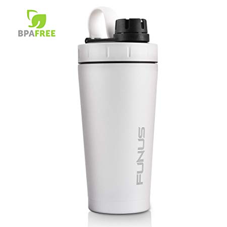 Shaker Bottle, Stainless Steel Protein Shaker Bottle, Vacuum Insulated Double Wall & Wide Mouth Design ，Leak Proof, Shaker Cup, 28-Ounce, BPA Free(white)