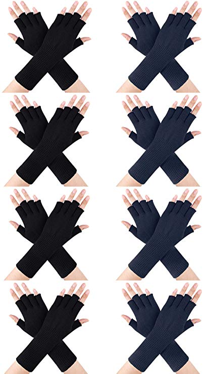 8 Pairs Winter Fingerless Glove Warm Stretchy Knit Lengthen Glove for Women Men