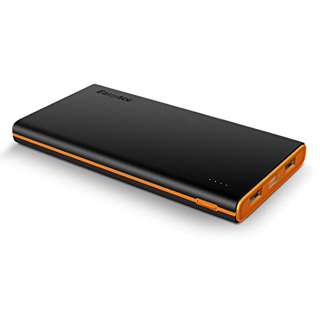 EasyAcc Brilliant Ultra Slim Dual Usb Portable Charger, 10000mAh, Black and Orange