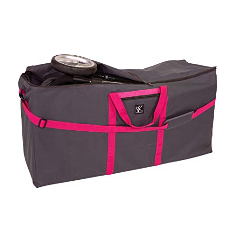 JL Childress Standard and Dual Stroller Travel Bag, Grey with Fuchsia Trim
