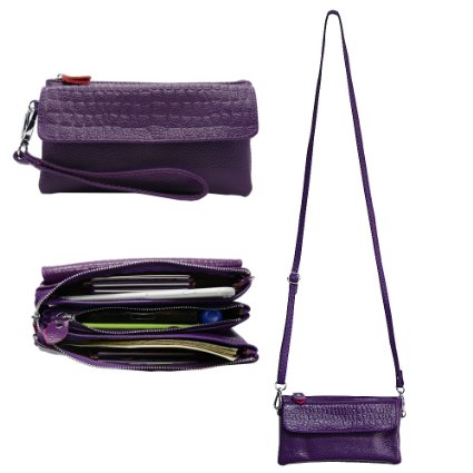 Belfen Leather Wristlet Wallet Clutch Women Smartphone Cross Body Wallet with Card slots/Shoulder strap/Wrist Strap -for Cellphone Up to 6.1 x 3*0.3 Inch-Purple