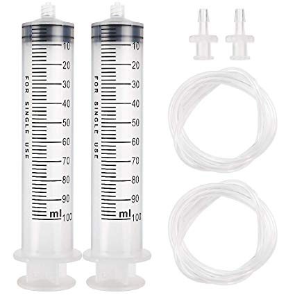 DEPEPE 2pcs 100ml Large Plastic Syringe with 2pcs 47inch Handy Plastic Tubing and Luer Connections for Scientific Labs, Measuring, Watering, Refilling, Filtration, Feeding