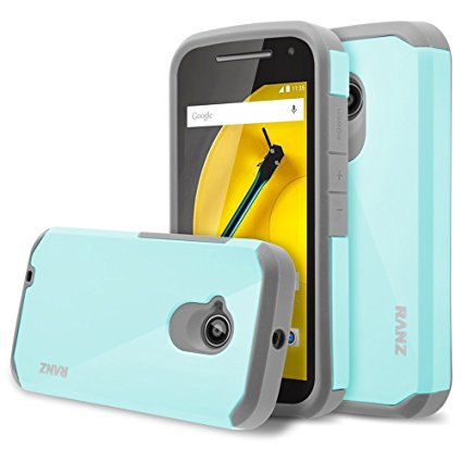 Moto E 2nd Gen Case, RANZ Grey with Aqua Blue Hard Impact Dual Layer Shockproof Bumper Case For Motorola Moto E 2nd Generation 3G/4G LTE (2015 Released)