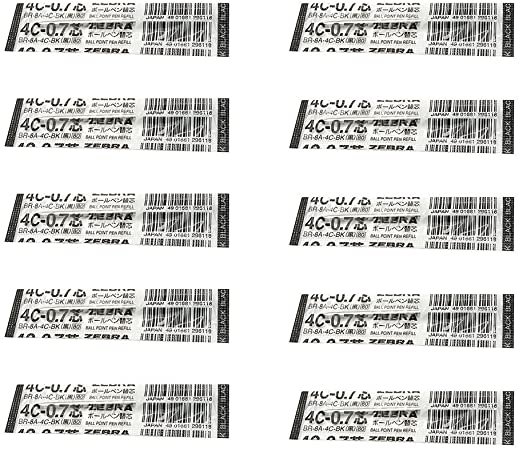 10pcs Zebra 4C-0.7 0.7mm Refill (Box Set) - Black Ink