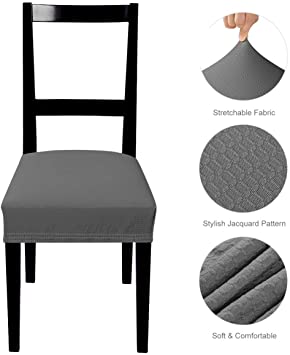 IMIKEYA Stretch Jacquard Chair Seat Covers Dining Chair Covers Removable Washable Anti-Dust Chair Seat Protector Slipcovers Upholstered Chair Seat Cushion Cover, Pack of 4, Grey