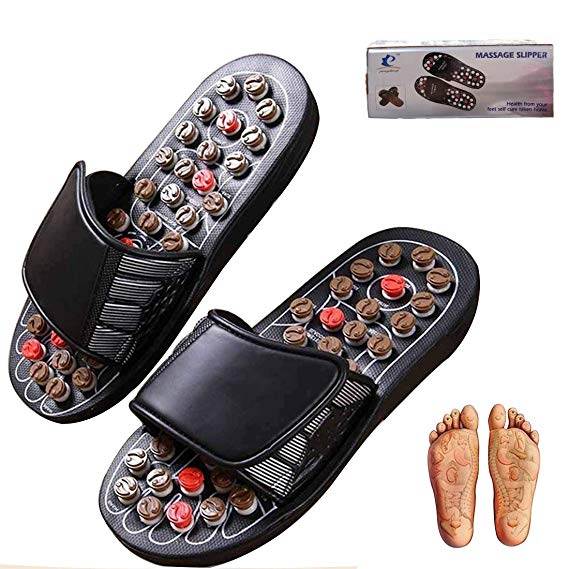 CLORIS Foot Massagers Shoes, 180 ° Rotatable with 41 acupressure point Powerful Natural Stone Massage Ball Slippers Shoes Sandals for Men Women ((XL-28.2CM/11.1 In(Men size 10-11, Women size 11))
