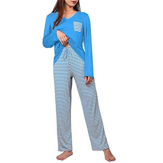 wishpower Women's Pajama Set Striped Long Sleeve Top & Pants Sleepwear Pjs Sets