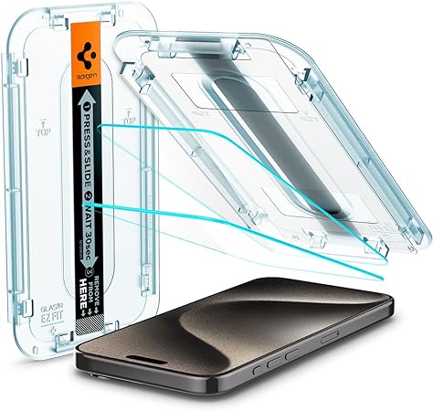 SPIGEN EZ Fit Glas.tR Slim Designed for Apple iPhone 15 Pro Max Screen Protector (2023)[6.7-inch] Auto Alignment Kit Premium Tempered Glass [2-Pack] - Clear