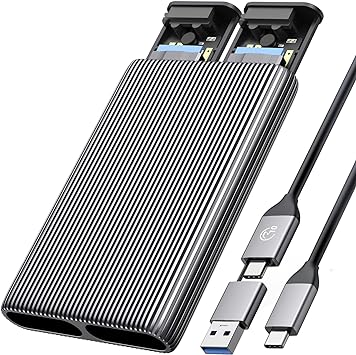 ORICO Dual M.2 NVMe SSD Enclosure, USB C to M2 Adapter for M Key PCIe 2230/2242/2260/2280 M.2 SSDs,Tool-Free Installation Aluminum M.2 Reader Support Trim and UASP up to 2x4TB-AM2-2N