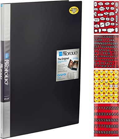 Itoya Polyproplene Art Storage/Display Books 18" x 24" | 24 Pages/48 Views | Scrapbooking Stickers 4 Pages of Emojis, Quotes, Letters & Numbers