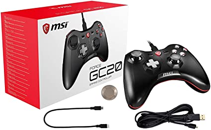 MSI FORCE GC20 Wired Pro Gaming Controller PC and Android 'PC and Android ready, adjustable D-Pad cover, Dual vibration motors, Ergonomic design, detachable cables' - S10-0400030-EC4, Black