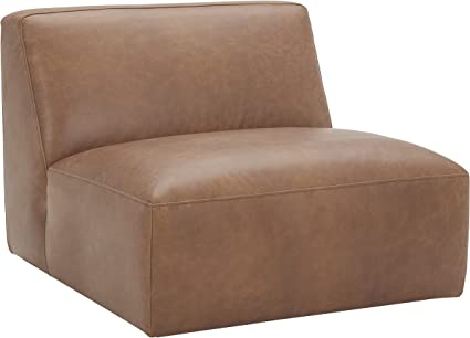 Amazon Brand – Rivet Modern Armless Living Room Lounge Chair, 35.4"W, Cognac Brown Leather