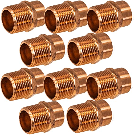 PROCURU 1/2-Inch Copper Male Adapter C x M (Sweat x MNPT) Certified Lead Free (1/2", 10-Pack)