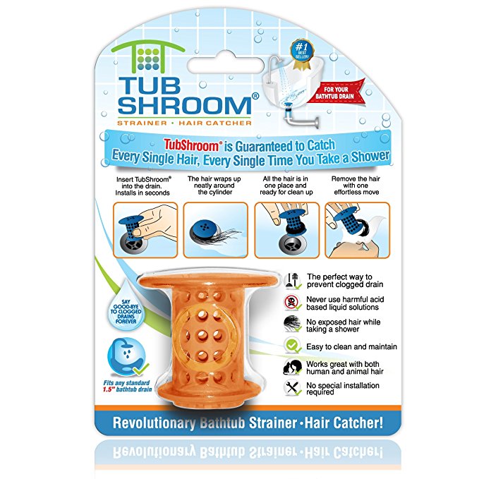 TubShroom TSORA454 The Revolutionary Tub Drain Protector Hair Catcher/Strainer/Snare, Orange