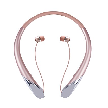 Bluetooth Headphones, Wireless Retractable Neckband Earbuds Sports Headset Sweatproof Earphones with Mic for iPhone Android by Arctic Hunter (15 Hours Music/Play Time, 911 Rose Gold)