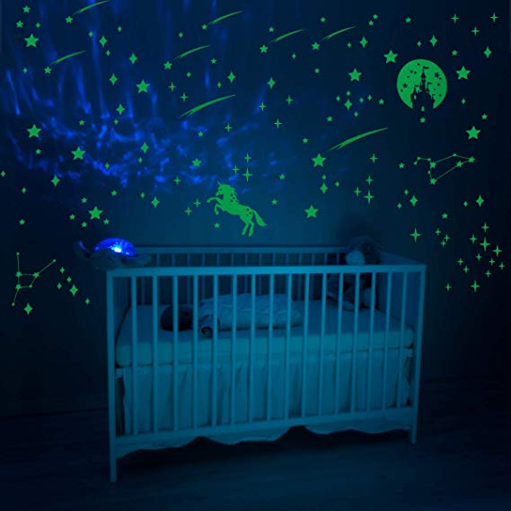 IMIKEYA 289 PCS Glow in Dark Stars and Moon Castle Unicorn Glowing Stars for Ceiling and Wall Decals, Perfect for Kids Bedding Room Living Room or Party Birthday Gift