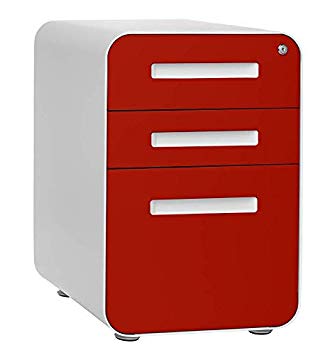 Stockpile 3-Drawer Mobile File Cabinet, Commercial-Grade, Pre-Assembled (Red Faceplate)