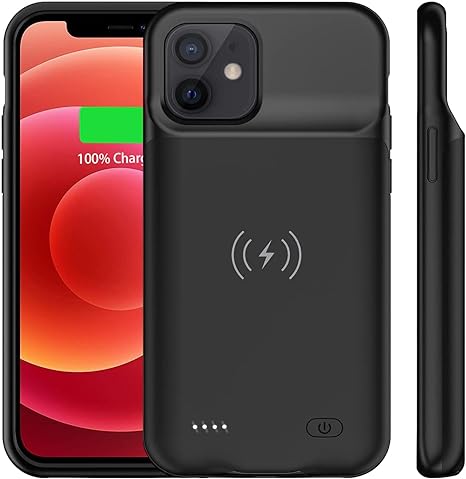 Battery Case for iPhone 12/12 Pro(6.1 inch), [7000mAh] Supports Wireless Charging, Portable Charger Case Rechargeable Extended Battery Pack Charging Case Compatible with iPhone 12/12 Pro-Black