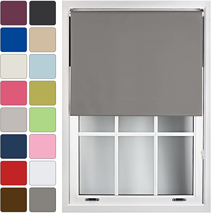 FURNISHED Blackout Roller Blind Made to Measure 14 Sizes 16 Colours Dark Grey Up To 60cm