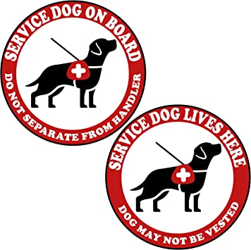 TOTOMO Service Dog on Board Do Not Separate from Handler & Service Dog Lives here Dog May Not be Vested Sticker Combo - 6" x 6" (Set of 2 Stickers) Adhesive Window Bumper Vinyl Decal All Weather