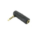 Valley 35mm Female to 35mm Male TRRS 4 Pole Right Angle Gold Stereo Headphone and Microphone or Video Cable Adapter - Black