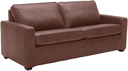 Amazon Brand – Rivet Andrews Contemporary Top-Grain Leather Sofa with Removable Cushions, 82"W, Dark Brown