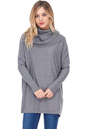 Alexander   David Women's Casual Cowl Turtle Neck Collar Pullover Sweater - Oversized, Warm W/Ribbed Cuffed Long Sleeves