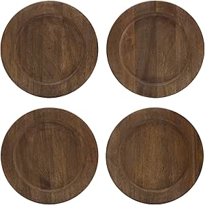 Gourmet Basics by Mikasa Mango Wood Set of 4 Charger Plates, 13-Inch, Brown