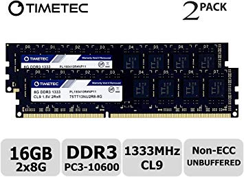 Timetec Hynix IC 16GB Kit (2x8GB) DDR3 PC3-10600 1333MHz Non ECC Unbuffered 1.35V/1.5V Dual Rank 240 Pin UDIMM Desktop PC Computer Memory Ram Module Upgrade 16GB Kit (2 * 8GB)