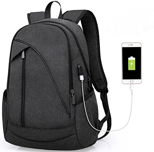 Laptop Backpack with USB Charging Port: Business Anti-Theft Water Resistant Rucksack School Bookbag for College Up to 15.6-Inch Laptop and Notebook
