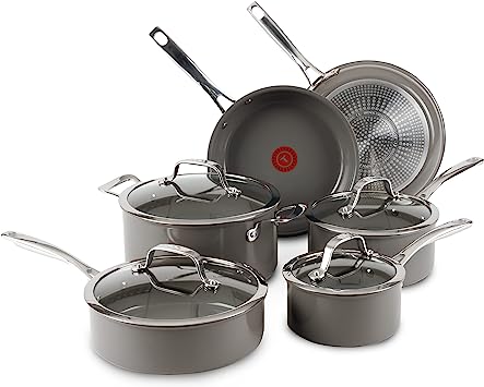 T-fal Ceramic Excellence Reserve Nonstick Cookware Set 10 Piece Induction Pots and Pans, Dishwasher Safe