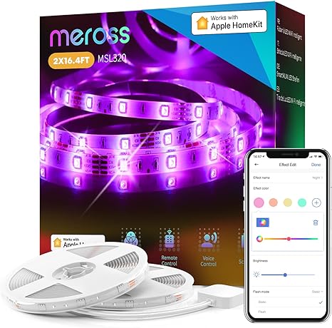 Meross WiFi RGB Strip Lights, 32.8ft Smart LED Strip, Compatible with Apple HomeKit, Siri, Alexa&Google Home and SmartThings, App Remote Control, Millions of Colorful Scenes, Protective Coating Design