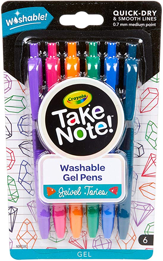 Crayola Washable Gel Pens in Jewel Tones, Office & School Supplies, 1.0Mm Medium Pt., 6Count