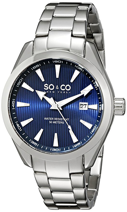 SO&CO New York Men's 5039B.2 Madison Date Blue Dial Stainless Steel Link Bracelet Watch