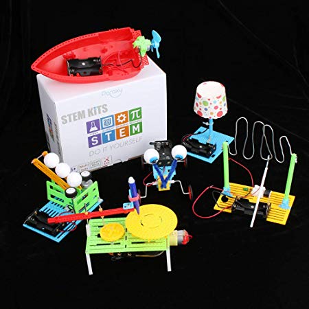 6 Set STEM Kit,DC Motors Electronic Assembly Robotic Science Kits, Mini Electric Plotter,Ball Emitter,Reptile Robot, Boat,Lamp,Circuit Building DIY Science Experiments Projects for Kids