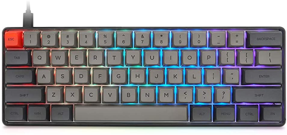 Black White SK61 Type-C Gateron Optical switches Dye Sub Keycaps RGB Backlight Mechanical Keyboard (Black Case Blue Switch)