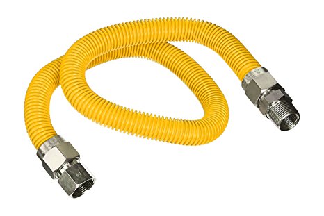 Flextron FTGC-YC12-72Q 72 Inch Flexible Epoxy Coated Gas Line Connector with 5/8 Inch Outer Diameter & 3/4 Inch FIP x 1/2 Inch MIP Fittings, Yellow/Stainless Steel, Excellent Corrosion Resistance