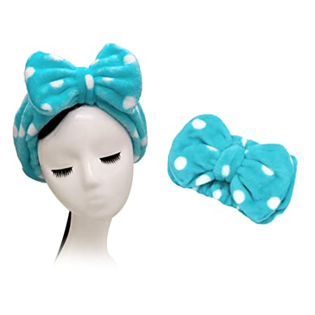 Shintop Sweet Super Soft Caroset Polka Dots Wash Cosmetic Headband Hairlace (Dark Blue Polka Dots)