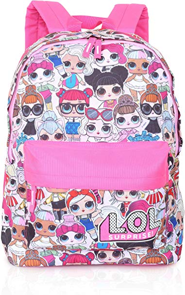 L.O.L. Surprise ! Backpack for Girls and Teens Featuring All-Over Dolls Print | Kids LOL Bag for School Or Travel, Pink Canvas Girls Rucksack with Front Pocket | Great Birthday Gift Idea
