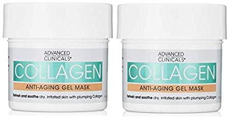 Advanced Clinicals Collagen Anti-Aging Gel Mask with Coconut Oil and Rosewater. Plumping mask for wrinkles, fine lines. Supersize 5oz (Two - 5oz)