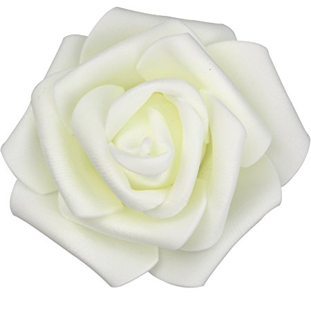 Lightingsky 7cm DIY Real Touch 3D Artificial Foam Rose Head Without Stem for Wedding Party Home Decoration (100pcs, Milky)